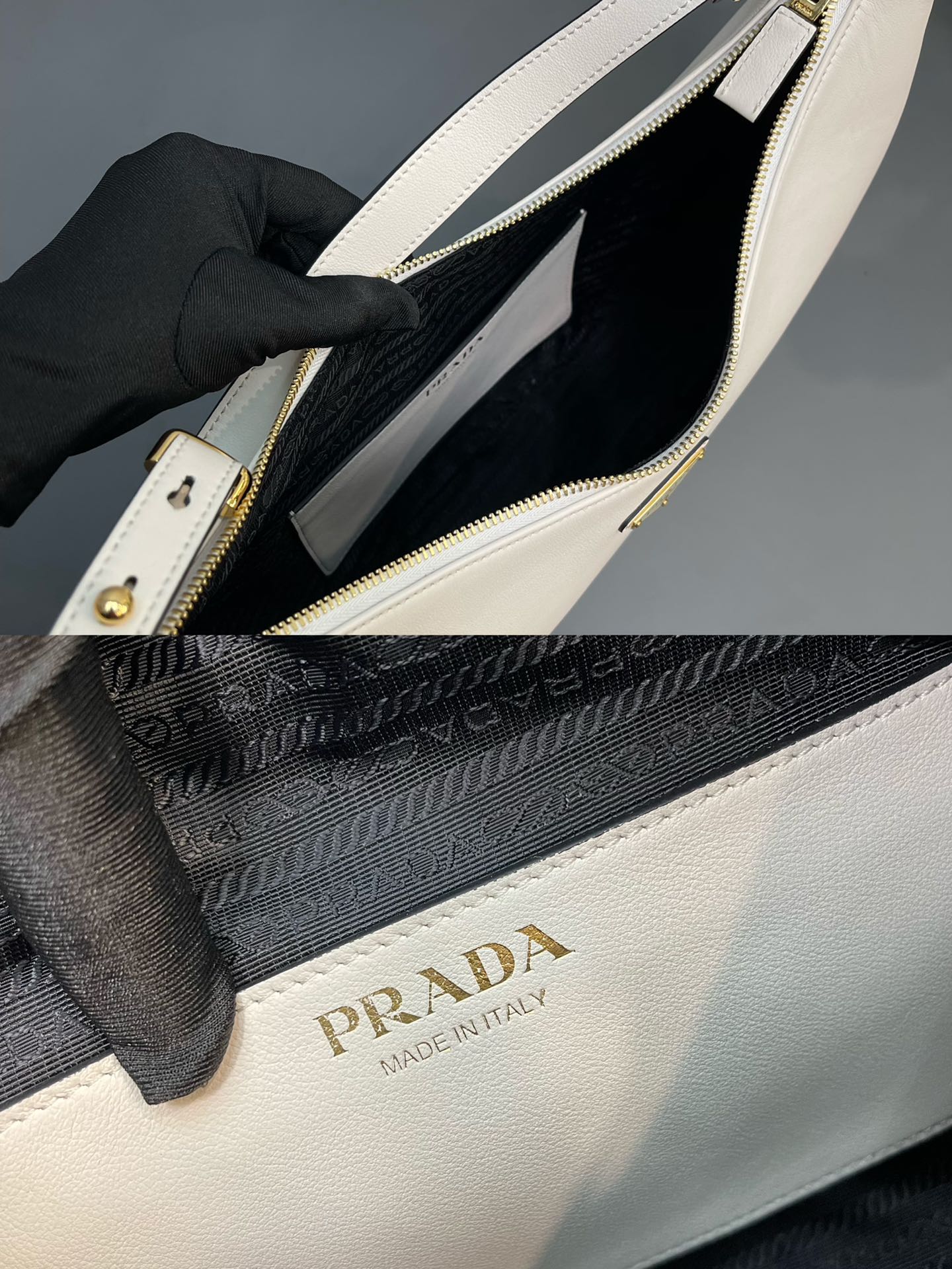 Prada Large Classic Hobo Arque Leather Shoulder Bag White 1BC212